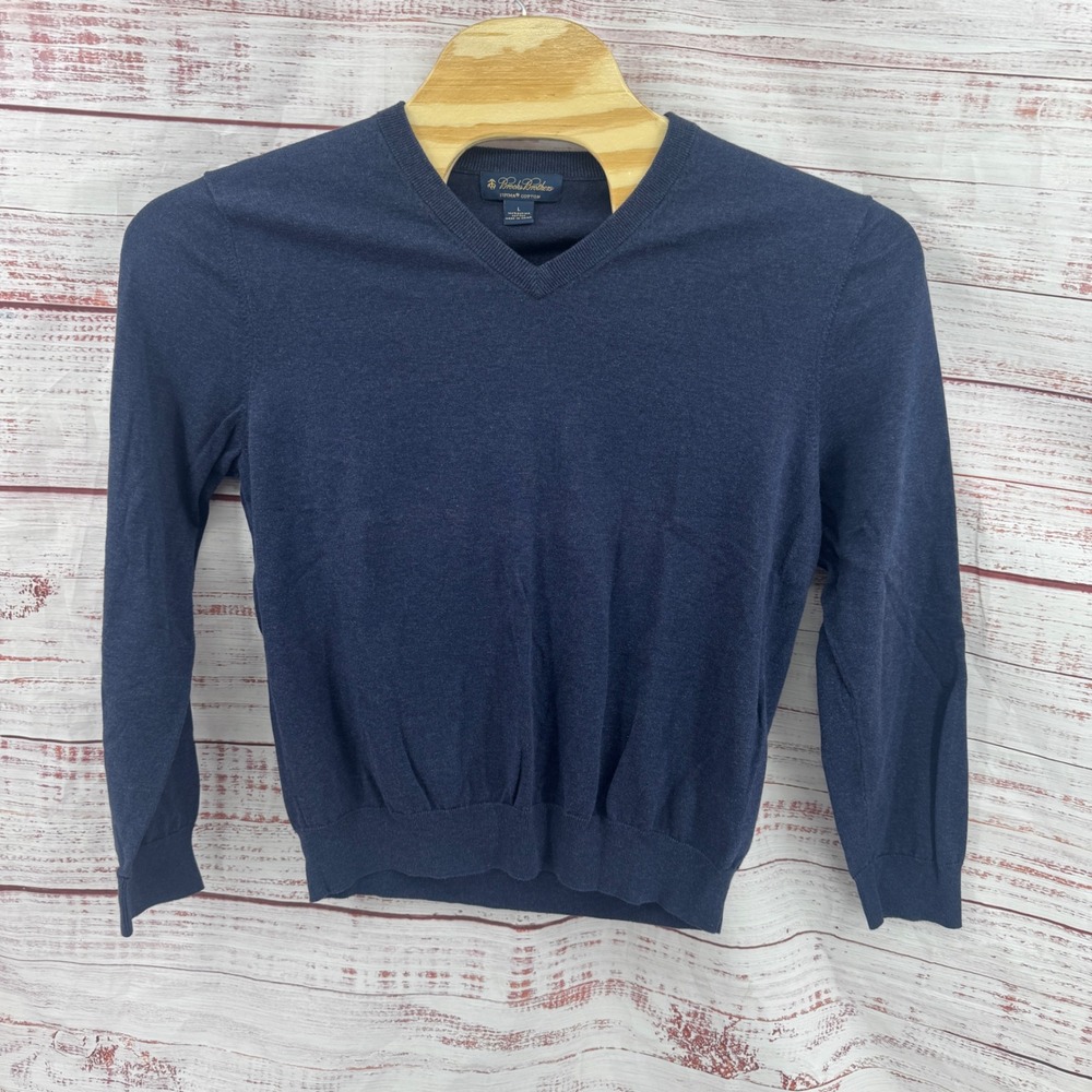 Brooks Brothers Sweater Mens Size Large Navy Blue Supima Cotton V-Neck Casual